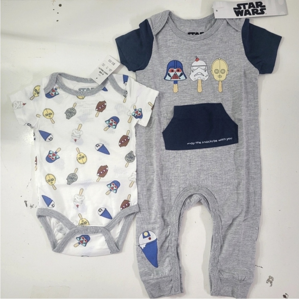 New! Baby Star Wars Bodysuit & Romper 2pc Set- Size 6-9M